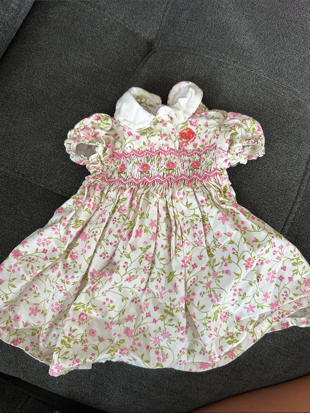 Girls Floral Smocked Dress - Pink & Green